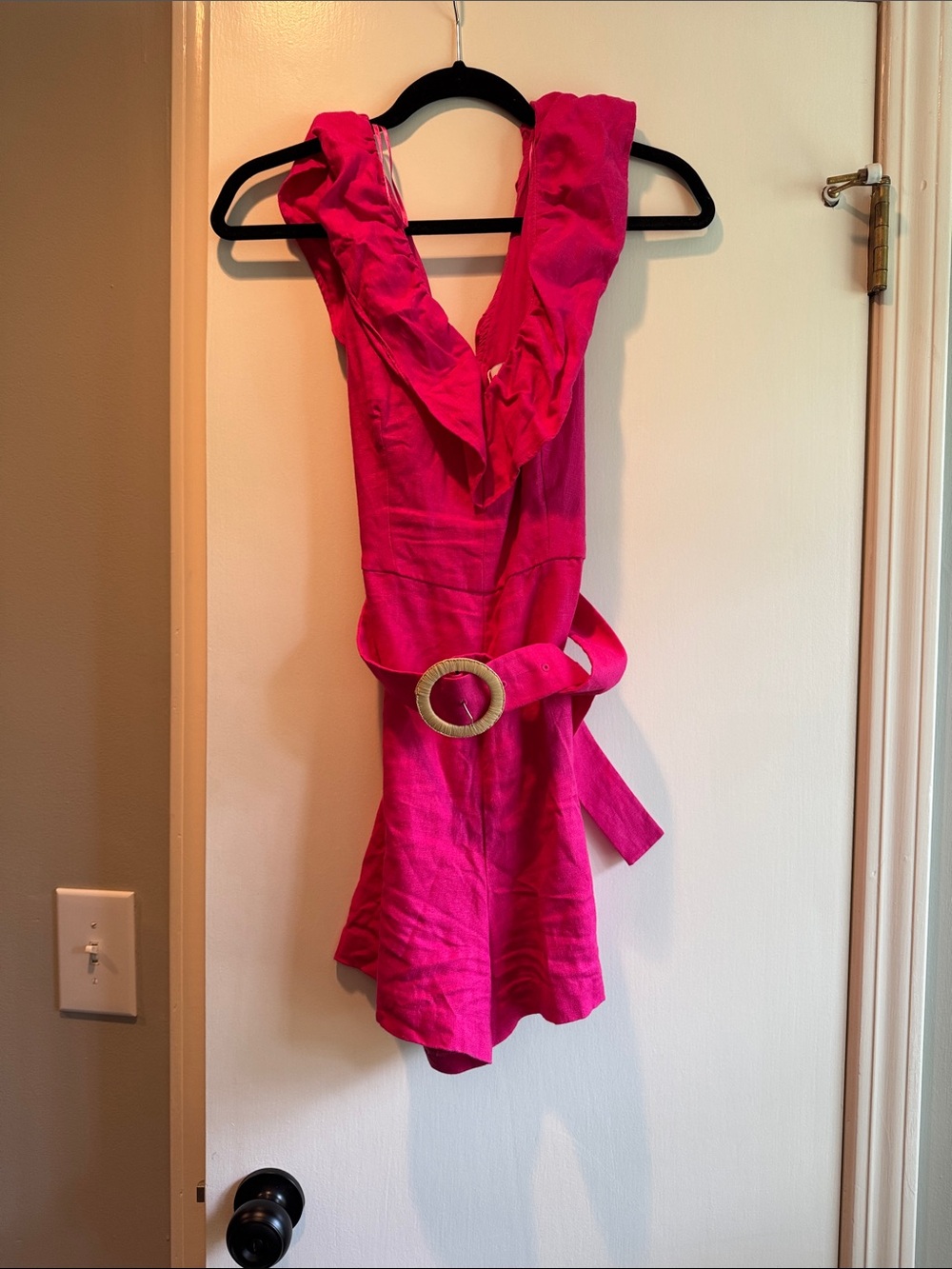 Mango Pink Ruffle Belted Romper